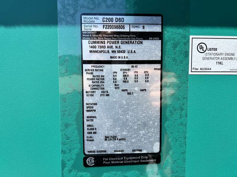 New Cummins C200D6D QSB7-G5 NR3 Diesel Generator, EPA Tier 3
