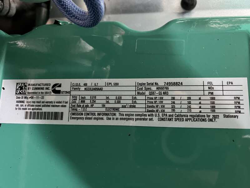 New Cummins C200D6D QSB7-G5 NR3 Diesel Generator, EPA Tier 3