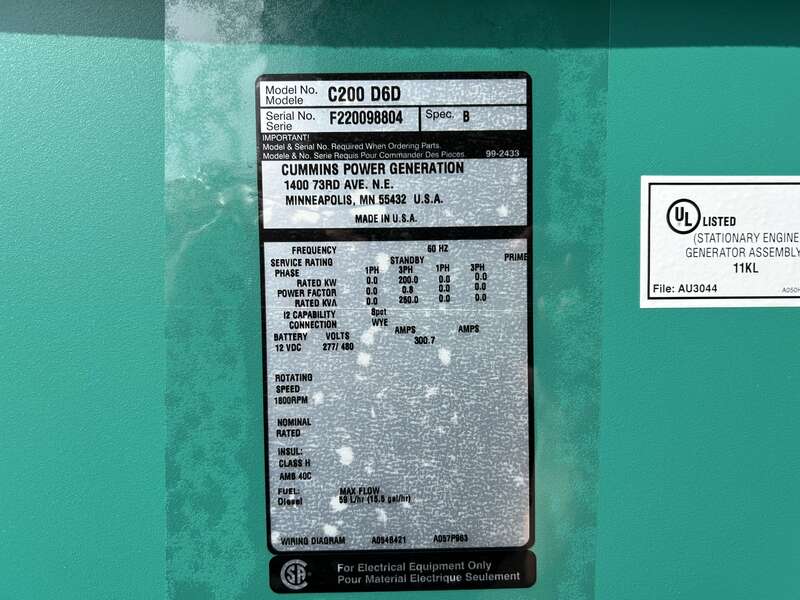 New Cummins C200D6D QSB7-G5 NR3 Diesel Generator, EPA Tier 3