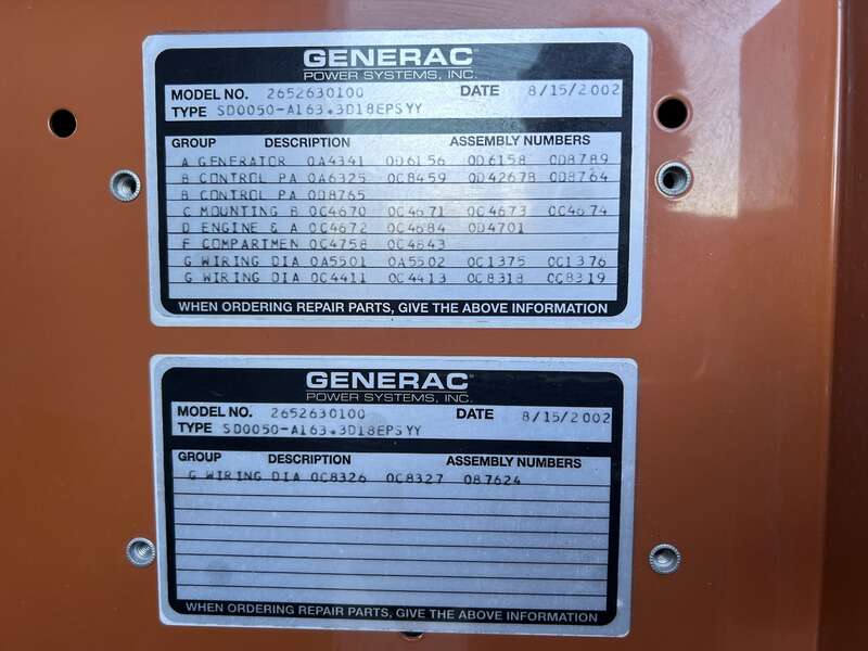 Used Generac SD0050 Daewoo Diesel Generator, 508 Hrs Single Phase