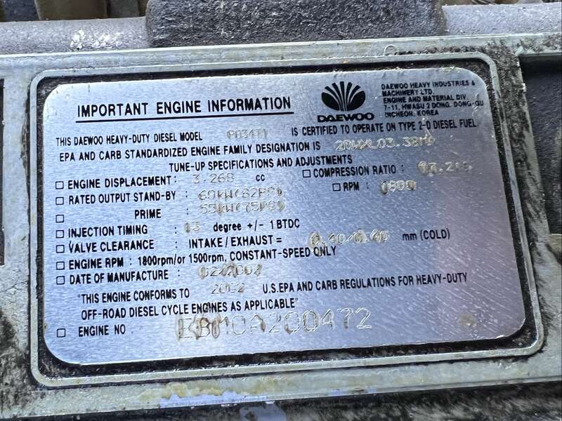 Used Generac SD0050 Daewoo Diesel Generator, 508 Hrs Single Phase