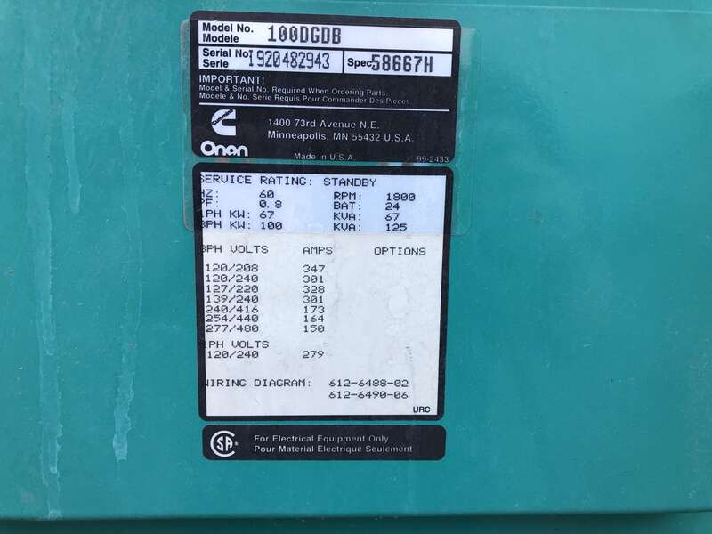 Used Cummins DGDB 6BT5.9-G6 Diesel Generator, 715 Hrs