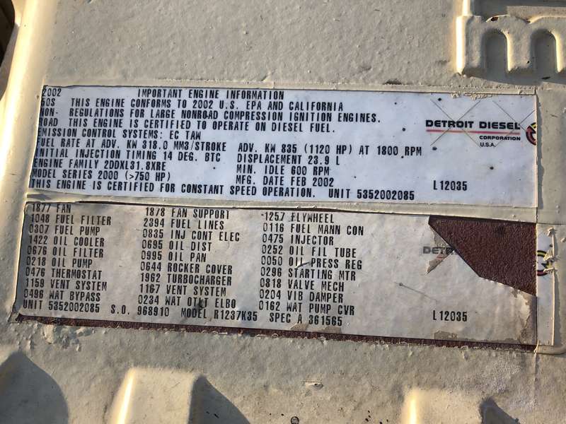 Used Kohler 600ROZD4 12V2000 Diesel Generator 365 Hrs