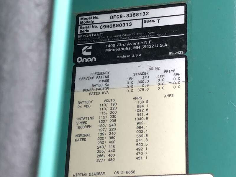 Used Cummins DFCB NTA-855-G2 Diesel Generator 216 Hrs