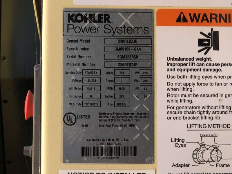 Used Kohler 230REOZJE Diesel Generator 331 Hrs EPA Tier 3