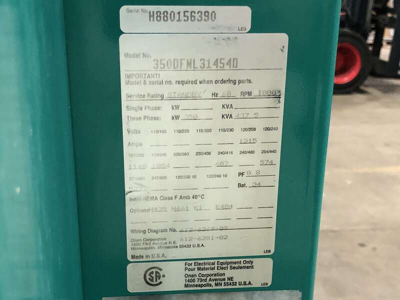 Used Cummins 350DFNL KTA19-G1 Diesel Generator, 24 Hrs