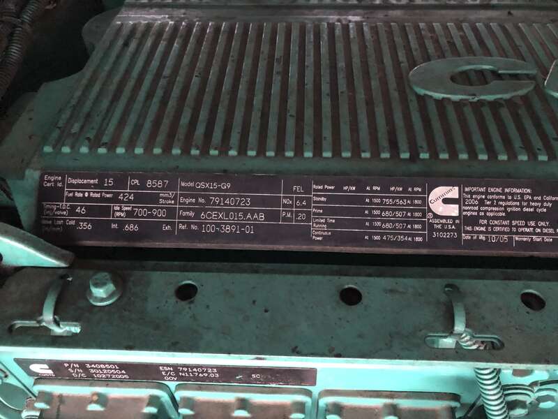 Cummins DFEK QSX15-G9 NR2 Diesel Generator, 660 Hrs, EPA Tier 2