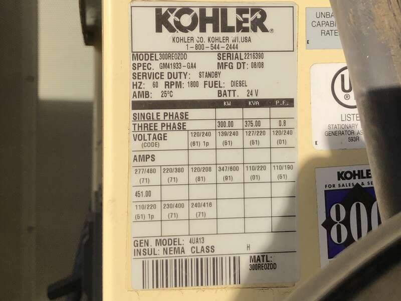 Used Kohler 300REOZDD Detroit Diesel Series 60 14L  Diesel Generator, 424 Hrs, EPA Tier 3