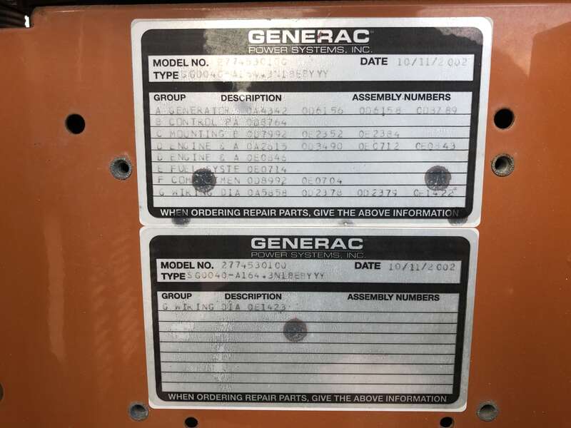 Used Generac SG40 Natural Gas / Propane Generator, 151 Hrs Single Phase