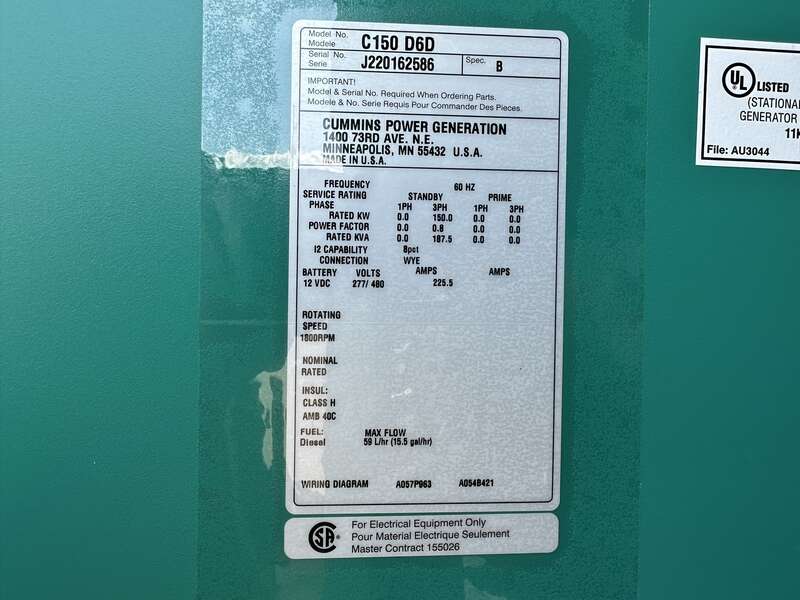 New Cummins C150D6D QSB7-G5 NR3 Diesel Generator, EPA Tier 3