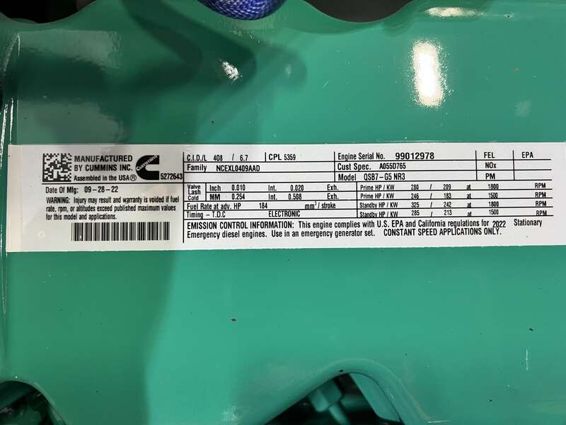 New Cummins C200D6D QSB7-G5 NR3 Diesel Generator, EPA Tier 3