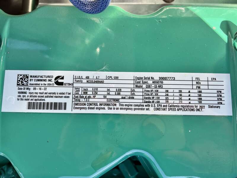 New Cummins C200D6D QSB7-G5 NR3 Diesel Generator, EPA Tier 3