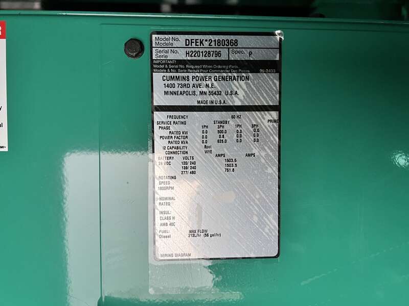 New Cummins DFEK QSX15-G9 Diesel Generator EPA Tier 2