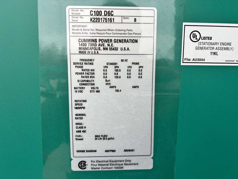 New Cummins C100D6C QSB5-G13 NR3 Diesel Generator, EPA Tier 3