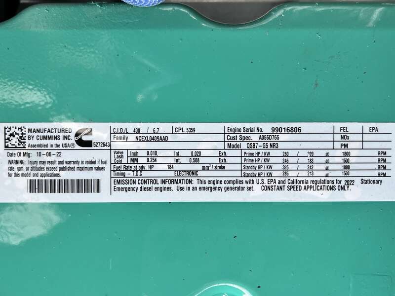 New Cummins C200D6D QSB7-G5 NR3 Diesel Generator, EPA Tier 3