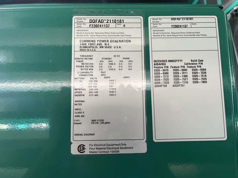 New Cummins DQFAD QST30-G5 NR2 Diesel Generator, EPA Tier 2