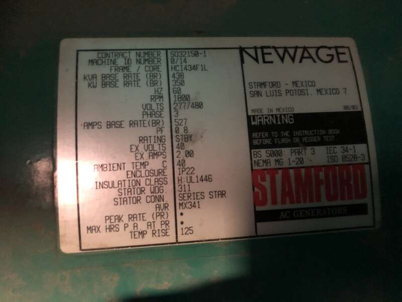 Used Cummins GTA19-G2 Natural Gas Generator, 443 Hrs