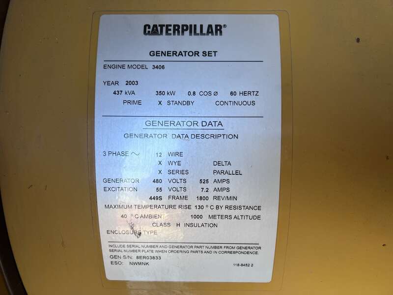 Used Caterpillar 3406 Diesel Generator, 125 Hrs