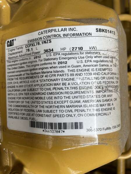 Used Caterpillar 3516C HD Diesel Generator 113 Hrs EPA Tier 2 w/CAT 2 Yr warranty