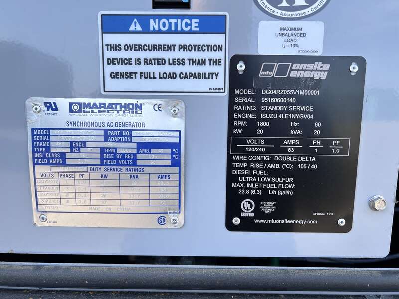 Used MTU DG04RZ055V1M00001 Isuzu 4LE1NYGV04 Diesel Generator, 57 Hrs, EPA Tier 3                            