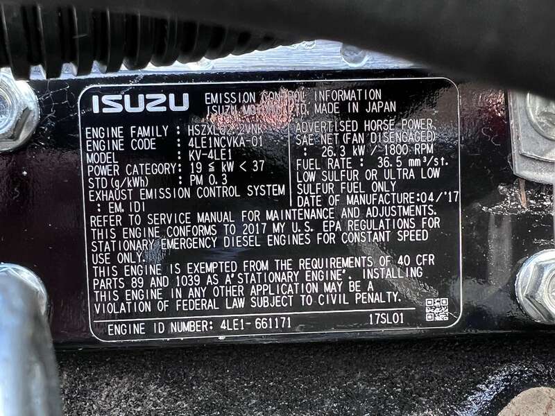 Used MTU DG04RZ055V1M00001 Isuzu 4LE1NYGV04 Diesel Generator, 65 Hrs, EPA Tier 3