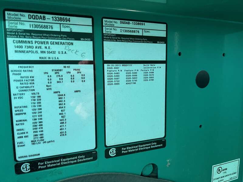 Used Cummins DQDAB QSL9-G3 NR3 Diesel Generator, 153 Hrs, EPA Tier 3