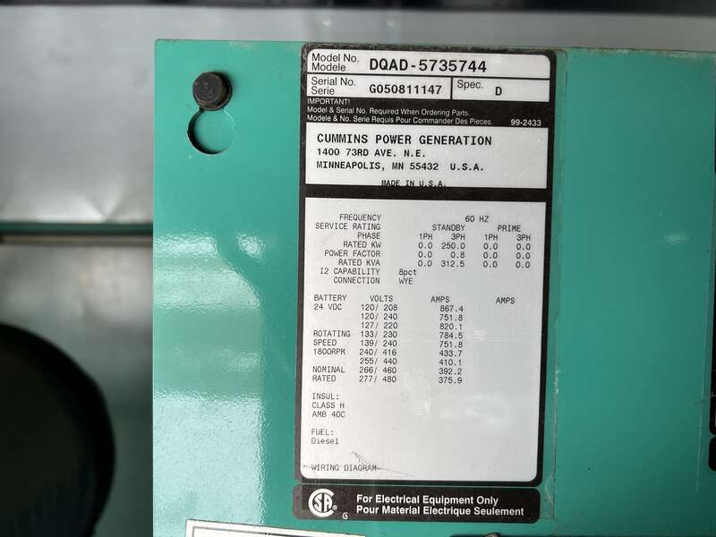 Used Cummins DQAD QSM11-G2 Diesel Generator, 243 Hrs, EPA TPEM