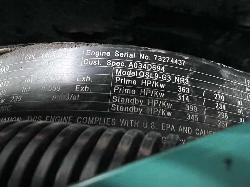 Used Cummins DQDAA QSL9-G3 NR3 Diesel Generator, 166 Hrs, EPA Tier 3