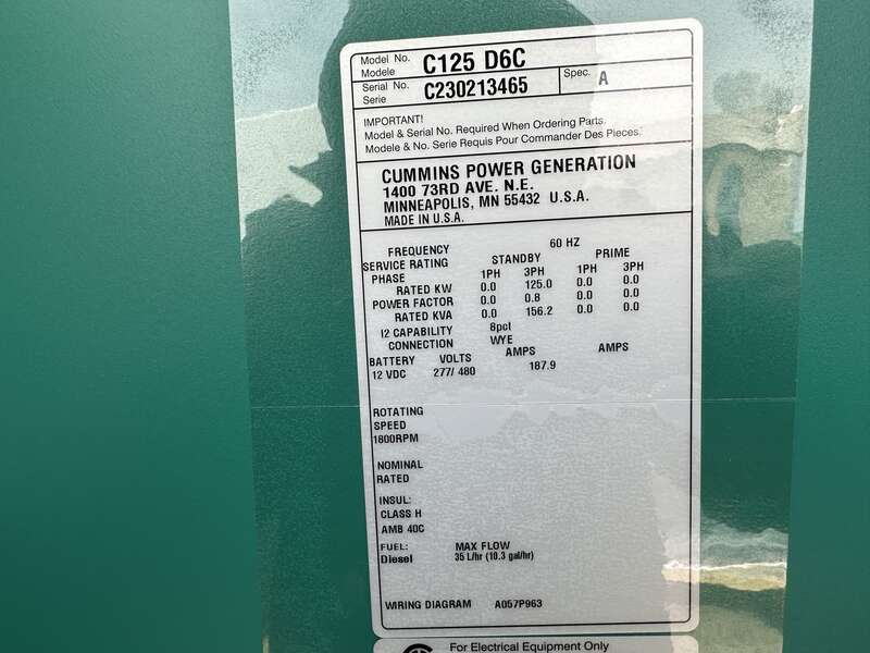 New Cummins C125D6C QSB5-G6 NR3 Diesel Generator, EPA Tier 3