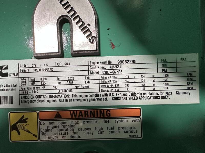 New Cummins C125D6C QSB5-G6 NR3 Diesel Generator, EPA Tier 3