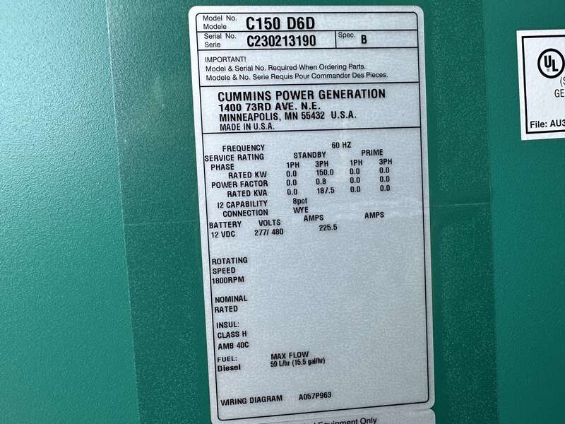 New Cummins C150D6D QSB7-G5 NR3 Diesel Generator, EPA Tier 3