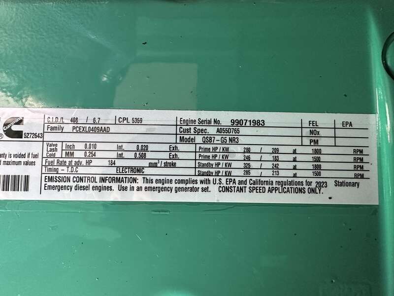 New Cummins C200D6D QSB7-G5 NR3 Diesel Generator, EPA Tier 3