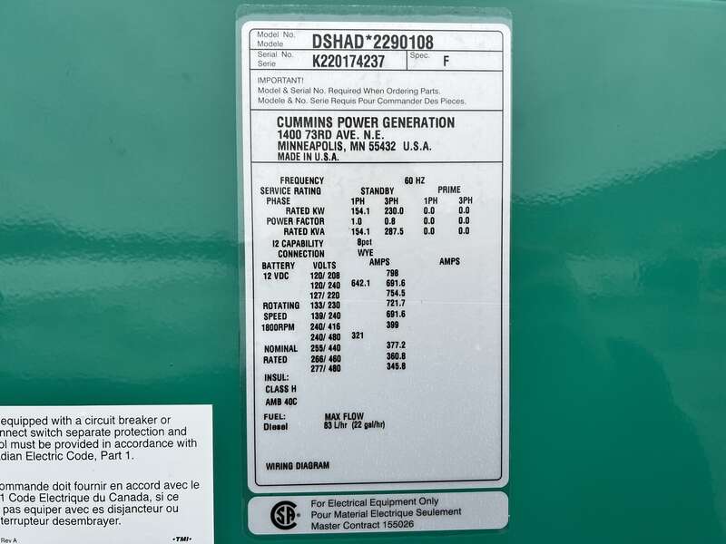 New Cummins DSHAD QSL9-G2 NR3 Diesel Generator EPA Tier 3