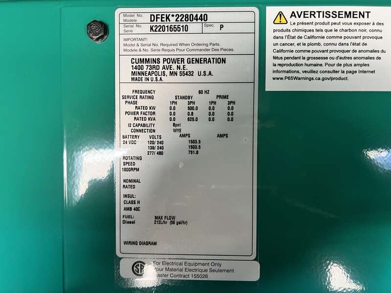 New Cummins DFEK QSX15-G9 Diesel Generator EPA Tier 2