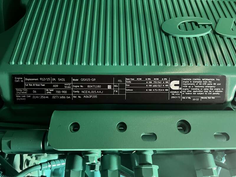 New Cummins DFEK QSX15-G9 Diesel Generator EPA Tier 2