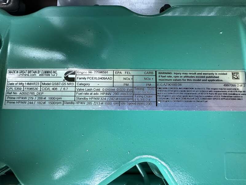 New Cummins C200D6D QSB7-G5 NR3 Diesel Generator, EPA Tier 3