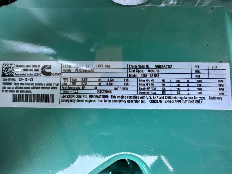 New Cummins C200D6D QSB7-G5 NR3 Diesel Generator, EPA Tier 3