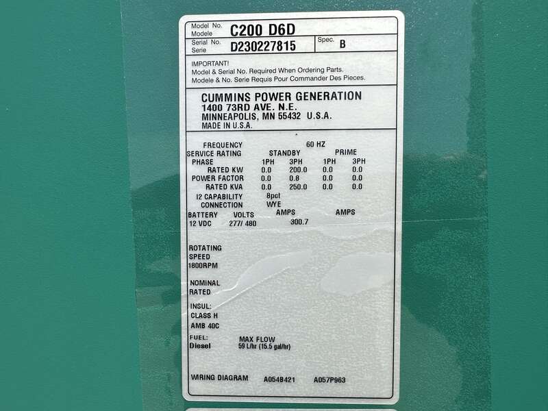 New Cummins C200D6D QSB7-G5 NR3 Diesel Generator, EPA Tier 3