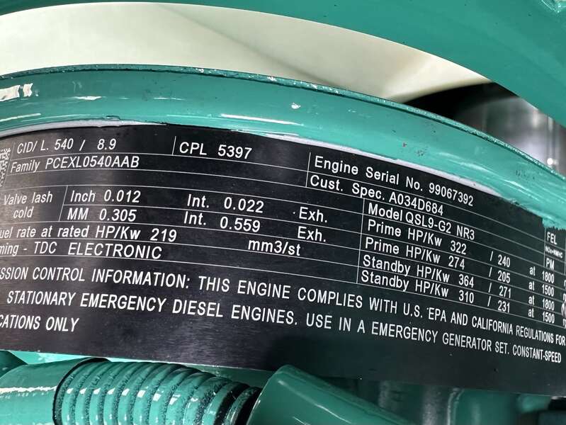 New Cummins DSHAD QSL9-G2 NR3 Diesel Generator EPA Tier 3