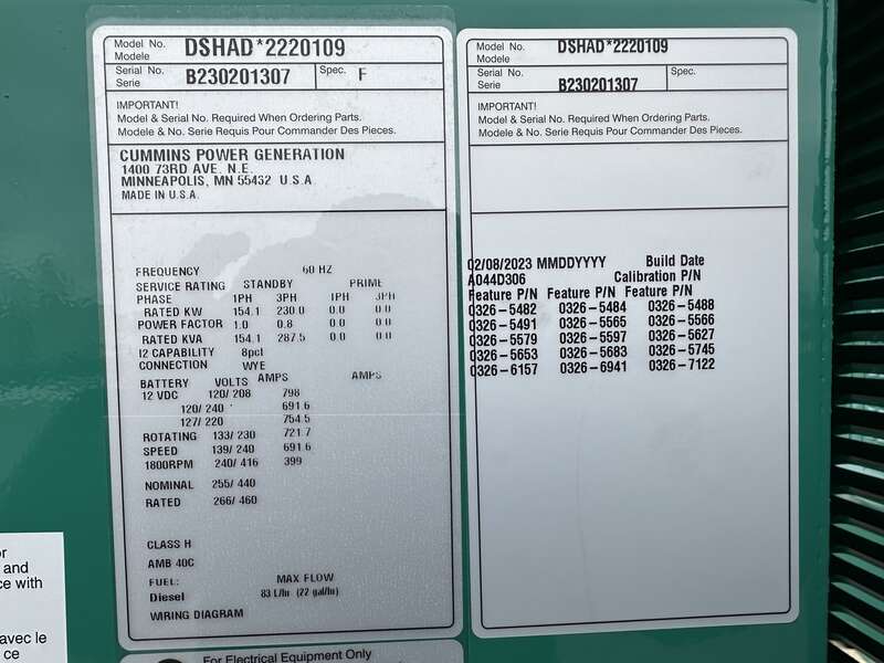 New Cummins DSHAD QSL9-G2 NR3 Diesel Generator EPA Tier 3
