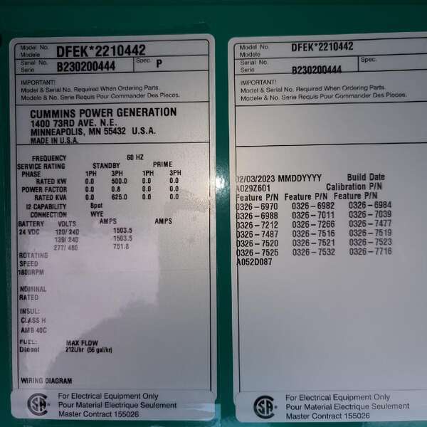 New Cummins DFEK QSX15-G9 Diesel Generator EPA Tier 2