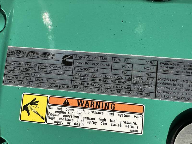 New Cummins C125D6C QSB5-G6 NR3 Diesel Generator, EPA Tier 3