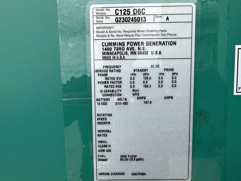 New Cummins C125D6C QSB5-G6 NR3 Diesel Generator, EPA Tier 3
