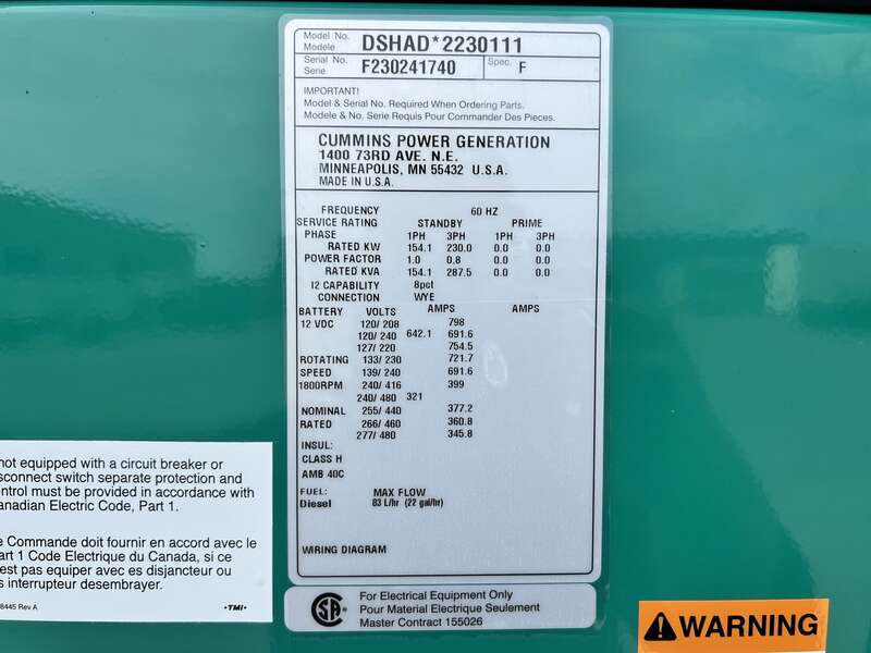 New Cummins DSHAD QSL9-G2 NR3 Diesel Generator EPA Tier 3