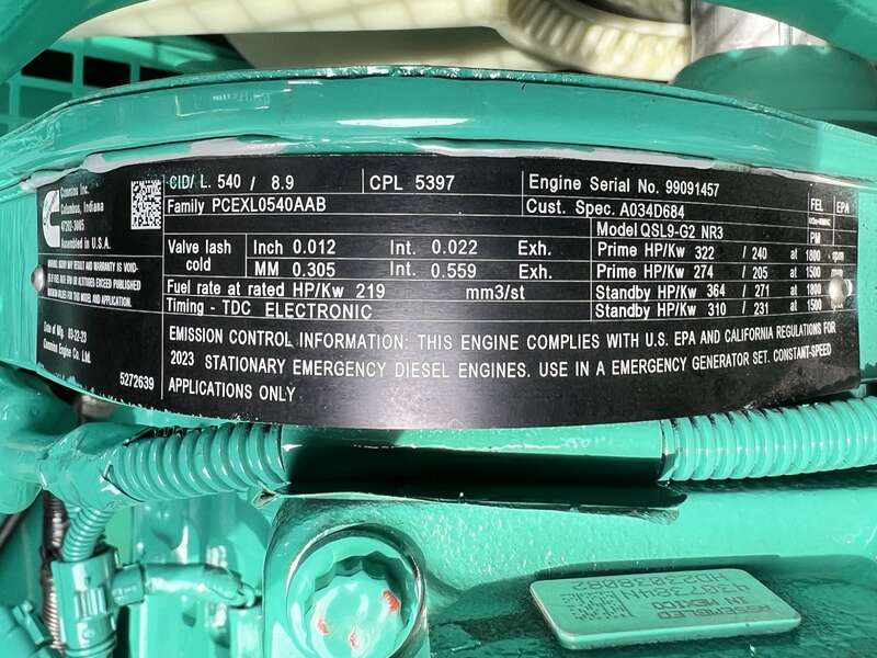 New Cummins DSHAD QSL9-G2 NR3 Diesel Generator EPA Tier 3