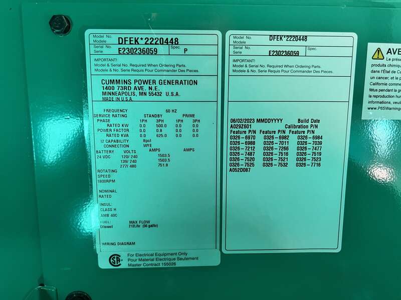 New Cummins DFEK QSX15-G9 Diesel Generator EPA Tier 2