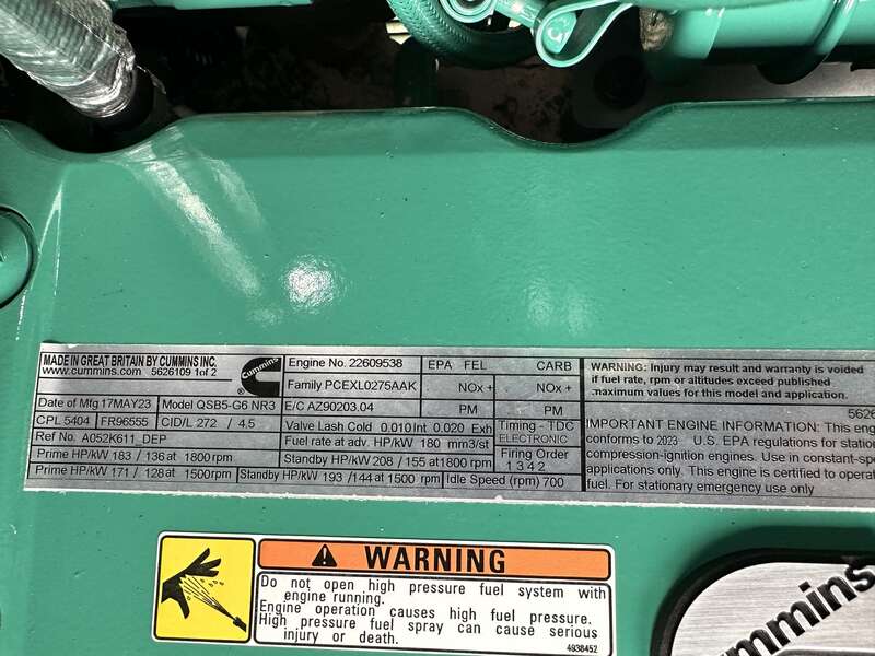 New Cummins C125D6C QSB5-G6 NR3 Diesel Generator, EPA Tier 3