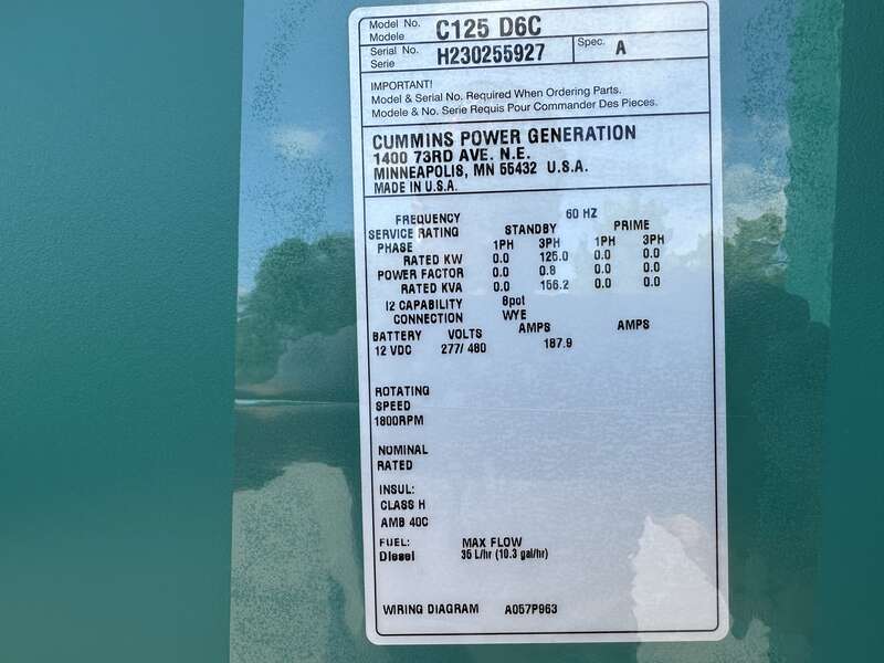 New Cummins C125D6C QSB5-G6 NR3 Diesel Generator, EPA Tier 3