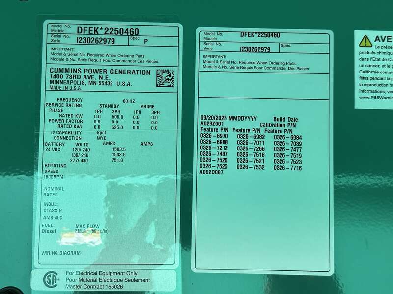 New Cummins DFEK QSX15-G9 Diesel Generator EPA Tier 2