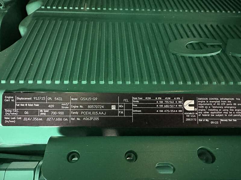 New Cummins DFEK QSX15-G9 Diesel Generator EPA Tier 2